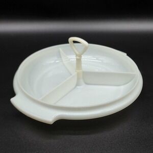 Tupperware Serving Tray  8.5in White Divided Snack Dish Vintage 3-Section